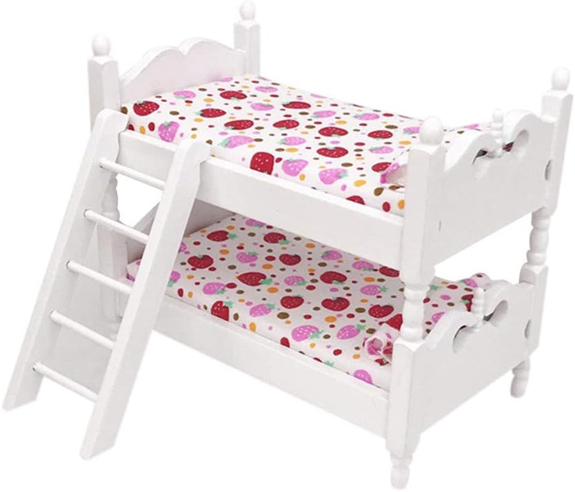 lamta1k Doll House Bed,1/12 Mini Doll House Bunk Bed Living Room Furniture Decor Kids Pretend Play Toy Cute Strawberry