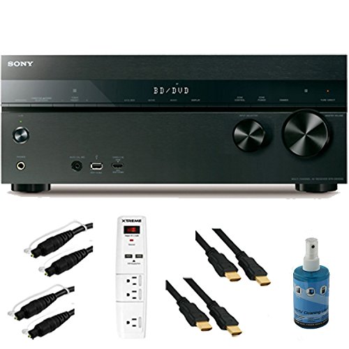 Sony STR-DH750 7.2ch 1015 Watt A/V Receiver with Bluetooth Plus Hook-Up Bundle - Includes 3 Outlet Surge with 2 USB Ports, Two 6ft Optical Toslink 5.0mm OD Audio Cables, Two 6 ft High Speed 120hz Ready 1080p HDMI Cable, and TV/LCD Screen Cleaning Kit