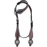 HILASON Western Horse Concho Leather Headstall Tan Standard | Premium American cowhide, stainless hardware, hand-finished rivets, training and showing