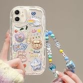 Cute Phone Case for iPhone 16 Plus Teens Case with Cute Clear 3D Bear Floral Aesthetic Phone Case with Lovely Bear Heart Charm Phone Case Girly Woman