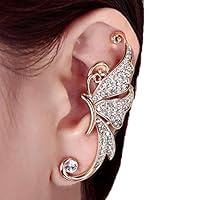 Kingfansion Splendid Cute Crystal Butterflyes Wings Ear Clip Clamp Earring Fashion Jewelry for Women(only 1pc) (White)