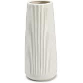 Ceramic Vase for Flowers,White Ribbed Ceramic Vase for Home Decor, Nordic Minimalist Vase for Pampas Grass, Flower Vases for Kitchen, Living Room, Bedroom, Office, Shelf Table Centerpiece
