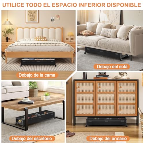 2Pcs Zapatera Bajo Cama con Ruedas, Caja de almacenamiento debajo de la cama con Asas Metálica y Tapa transparente, Organizador de Almacenamiento de Gran capacidad para guardar ropa、zapatos、edredones