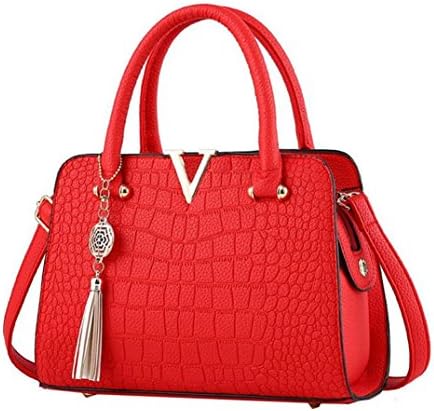 Hot Sale! Neartime Women Handbag, 2018 Woman's Tassel Crossbody Bags Leather Satchels Alligator Pattern Zipper Shoulder Bag (❤️28cm(L)×13cm(W)×20cm(H), Red)