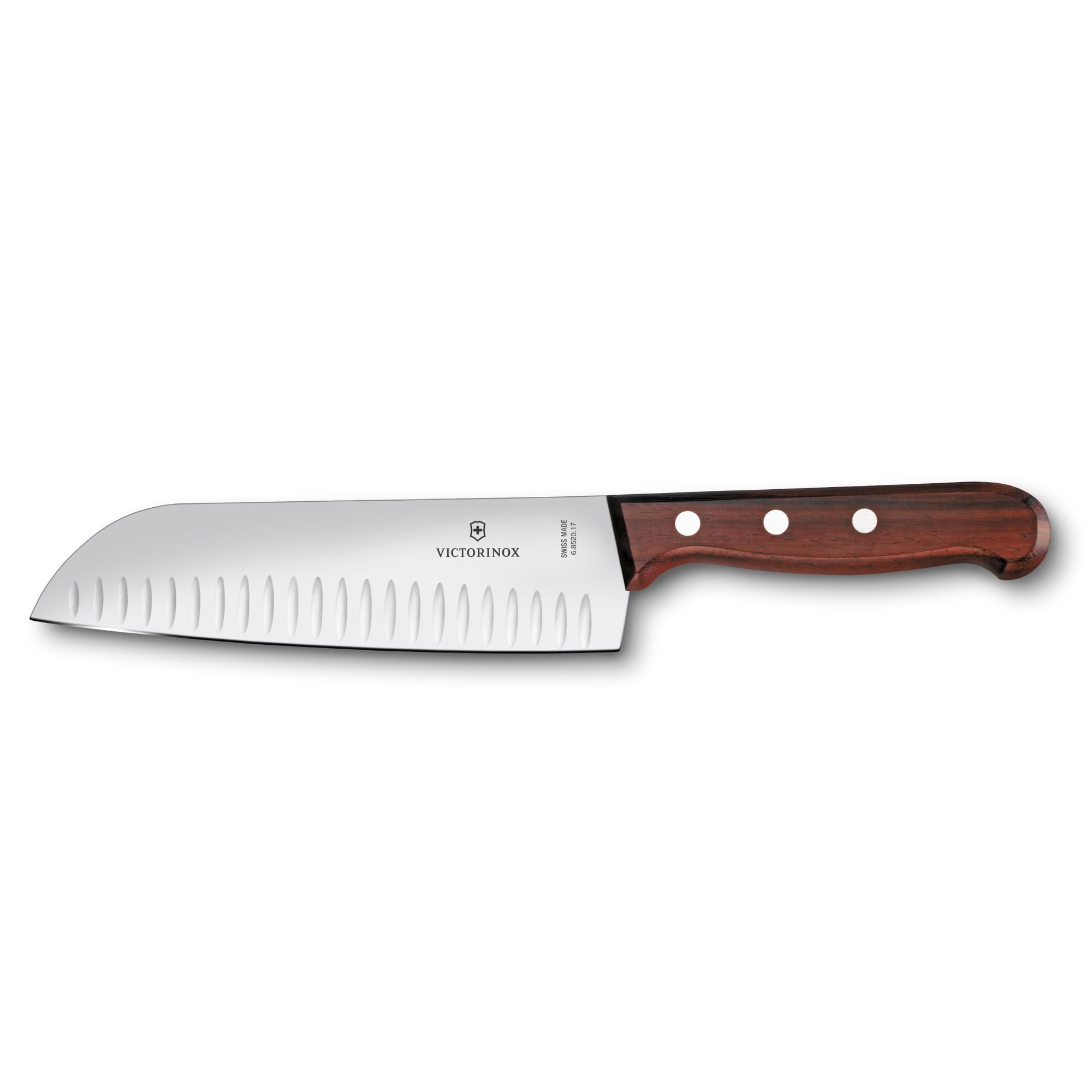 Victorinox Wood Santokumesser, Japanisches Kochmesser, 17 cm, Kullenschliff