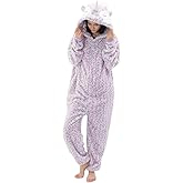 COSUSKET Unicorn Oneise for Women, Sherpa Animal Costume One Piece Pajamas Halloween Cosplay