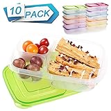 Meal Prep Containers 3 Compartment 10 Pack Food Prep Containers with Lids Portion Control Reauable Freezer Food Storage Plastic Salad Stackable Bento Lunch Box, Microwave, Dishwasher Safe