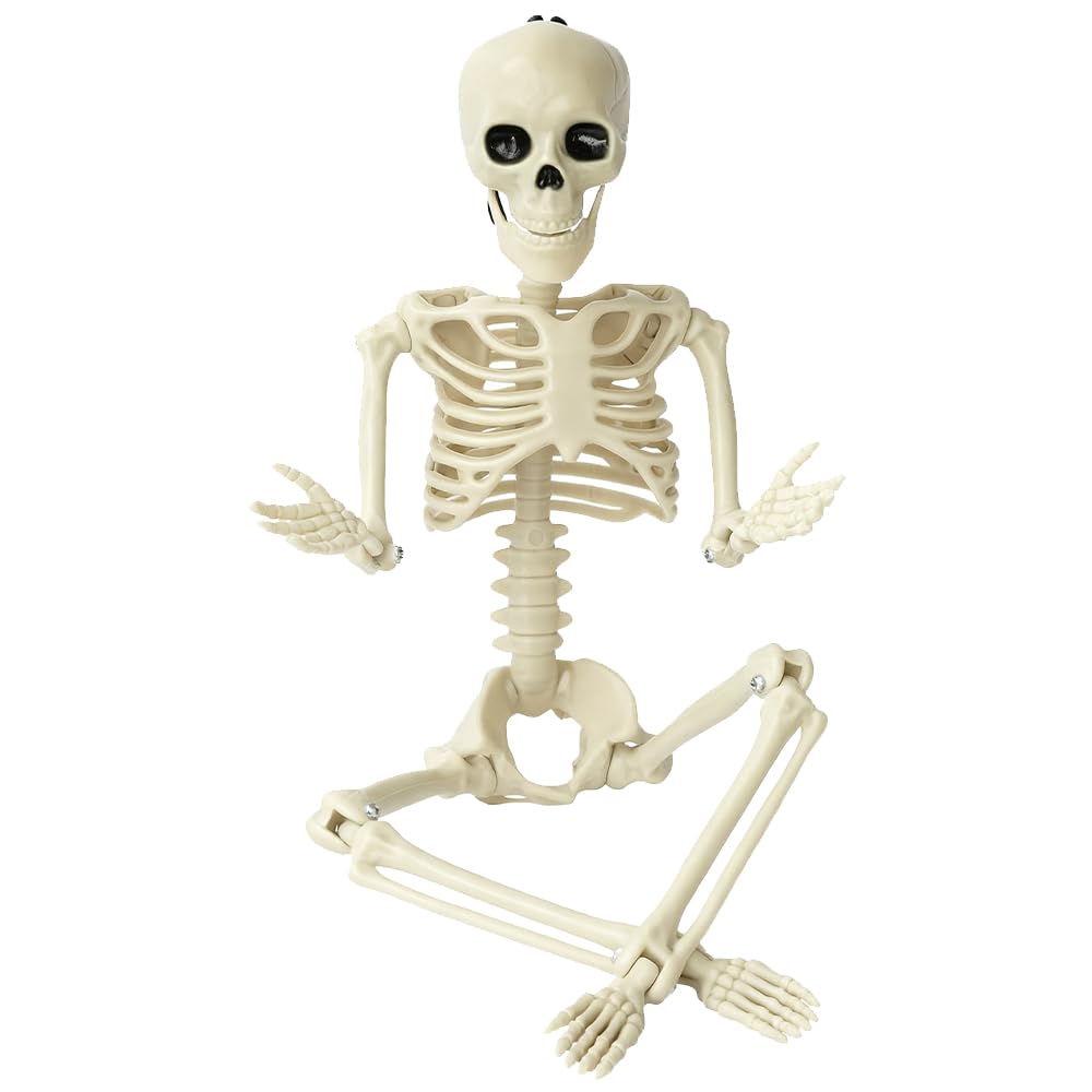 Photo 1 of 15.75" Skeleton Halloween Hangable Decorations, Plastic Full Skull Body with Rotatable Joint, Small Spooky Scary Skeletons for Outdoor, Indoor, Haunted House Party Prank Decor (1 Pcs)