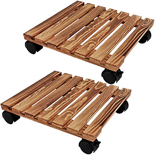 Wistwoxxon Planter Caddies,2 Pack Wood Plant Caddy Heavy Duty, 12 inch Square Plant Stand with