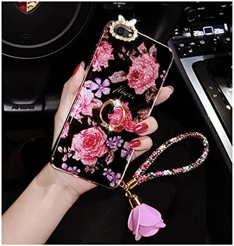 Tianyuanxuan Iphone 6 Plus Silicone Case Crystal Rhinestone Bling Diamonds Glitter Soft Shell Flower Cover with Ring Protector for iphone6 Plus