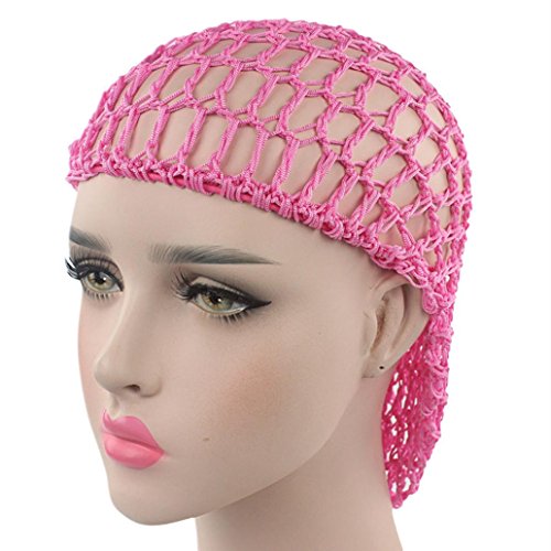 HighlifeS Women Hair Net for Sleeping Crochet Hairnet Sleep Cap Snood Cover Rayon Net (Pink)