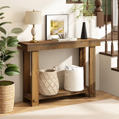 HOKYHOKY Solid Wood Console Table for Entryway, 42.5" Farmhouse Entryway Tables Thickened Tabletop and Legs Rustic Narrow Skinny Behind Couch Sofa Table for Living Room, Hallway, Foyer