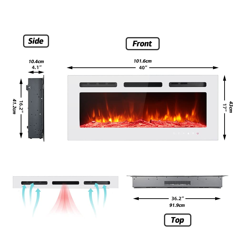 Maxhonor Chimenea eléctrica con insertos, calentador independiente para sala de estar, chimenea flotante con 12 colores LED con leños y piedras, calentadores espaciales para uso en interiores, 1500 W/750 W, blanco, 40 pulgadas Maxhonor Chimenea eléctrica con insertos, calentador independiente para sala de estar, chimenea flotante con 12 colores LED con leños y piedras, calentadores espaciales para uso en interiores, 1500 W/750 W, blanco, 40 pulgadas