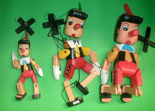 Pinocchio Marionette Puppet Hand Carved Wood Large size 16" Disney