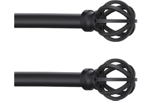 POSKENA Black Curtain Rods for Windows 28 to 48 Inch, 2 Pack 5/8" Diameter Heavy Duty Metal Adjustable Small Drapery Rod With Bracket