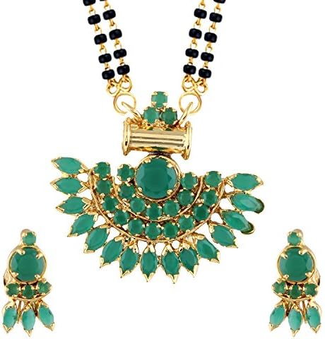 Gold Plated Traditional Mangalsutra Pendant with Chain and Earrings for Women