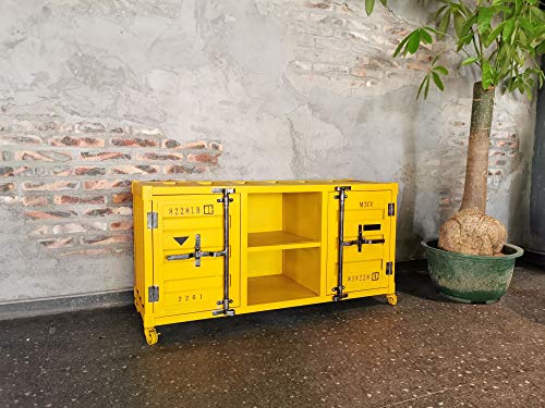 Diwhy Retro Vintage Tv Cabinet Container Style with 2 Doors and Shelve Industrial Design bar Decorate Cabinet Yellow - Thumbnail 2