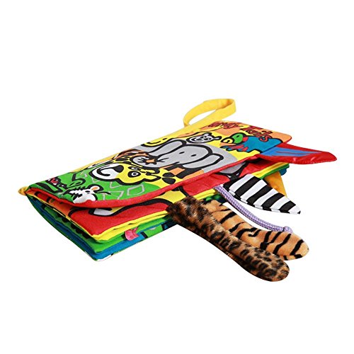 LOHOME Soft Cloth Books - Non-Toxic Fabric Baby Early Education Toys Activity Crinkle Animals Cloth Book for Toddler, Infants and Kids - Perfect for Baby Shower (Jungly Tails.)