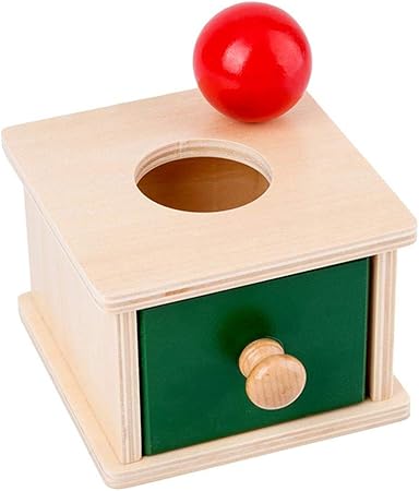 montessori object permanence box with tray and ball