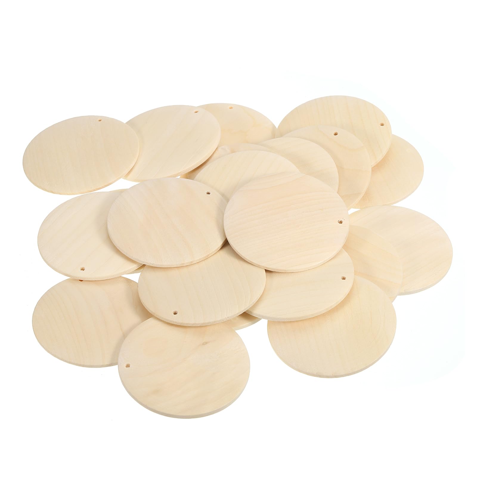 METALLIXITY Round Wooden Discs (45mm/1.77 Inch) 12Pcs, Unfinished Natural Round Wooden Circles Ornaments with Holes - for DIY Project Craft Decoration