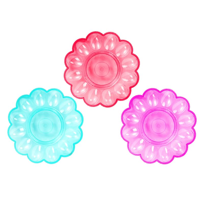 DEARMAMY 3Pcs Easter Egg Plates: Easter Deviled Egg Dishes - 9.4Inches Plastic Plate Random Colors for Serving Party Dinner Gathering