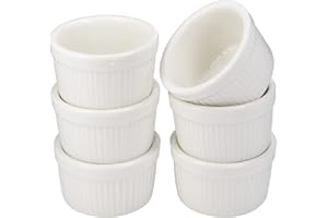 BOEEA 6 Pack Stackable Mini Ramekins - 1 oz/30 ml Porcelain Souffle Dish,Small Dessert Cups Set, Dipping Sauce, Microwave & Oven Safe, White (StyleA)