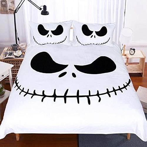 HDT Duvet Cover Set 3D Black and White Bedding Set Nightmare Before Christmas Cool Printed Bed Linen Soft with Pillow Case for Adult (US Full 3pcs)
