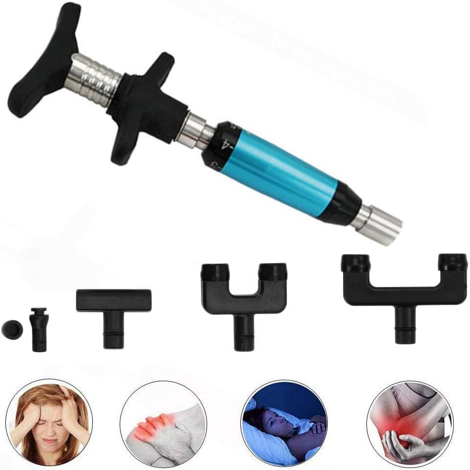 HYXHX Massage Spine Correction Gun, 6-Level Manual Chiropractic Tool, with 4 Types of Conversion Heads,blue 4 Conversion head