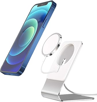 Amazon Com Cloudvalley Phone Stand Compatible With Iphone Magsafe Charger Fit For Iphone 12 12 Mini Pro Max Cell Phone Holder For Office Desk Home Tablet Silver Aluminum Alloy Silver Free Hands Electronics