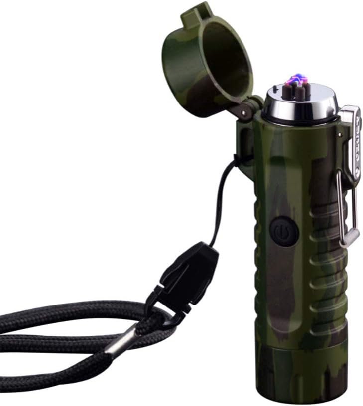 Dual Arc Lighter with Flashlight Double Plasma USB Rechargeable Flameless Waterproof Windproof Mini Electric Lighter for Cigar Candle Cigarette Pipe