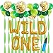 16 INCH WILD ONE Kids First Birthday Balloons with 18 Inch Big Gold Confetti Balloons, Baby Girl Boy 1st Bday Party Supplies with Air Pump