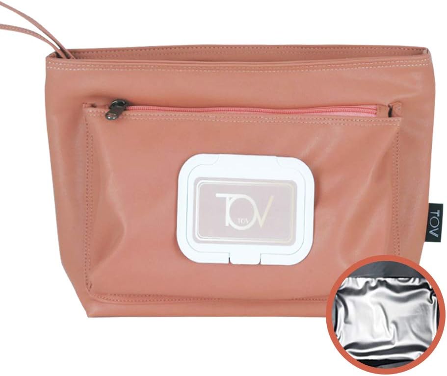 Soft leather insulated Reusable Eco Snack bag, Wipe dispenser pouch, Food Pouch, Portable Lunch bag, diaper Bag for mom, Dog treat pouch, Waterproof, Work, Picnics, Travel, Men, Woman (Pink)