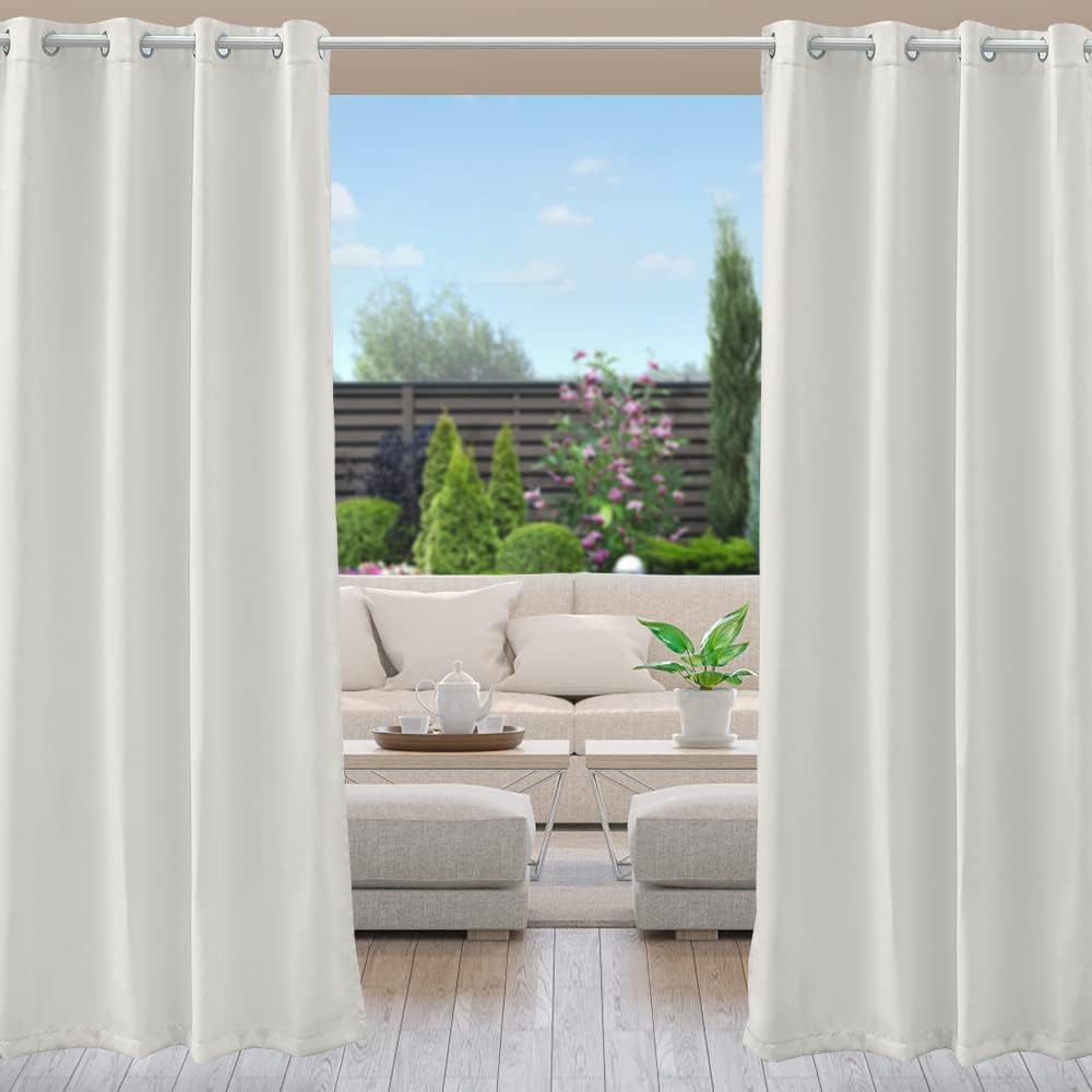 Outdoor Curtains - Anjee Patio Curtains Waterproof Outdoor Grommet Extra Long Light Blocking Thermal Insulated Privacy Blackout Drapes for Front Porch Sliding Door, 52 x 108 inches Greyish White 1 Panel