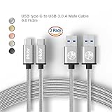 iHubr, SPECIAL SET – 2 PACK – 6.6 Ft (2M) Length, USB C Cable to USB 3.0, Nylon Braided Cable, Metal Housing, for New Macbook, Samsung Galaxy S8/S8+, Nexus 6P/5X and Other Type-C Devices
