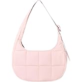Puffer Crescent Shoulder Bag for Women, Small Puffy Purse for Women, Nylon Quilted Shoulder Purses with Adjustable Strap
