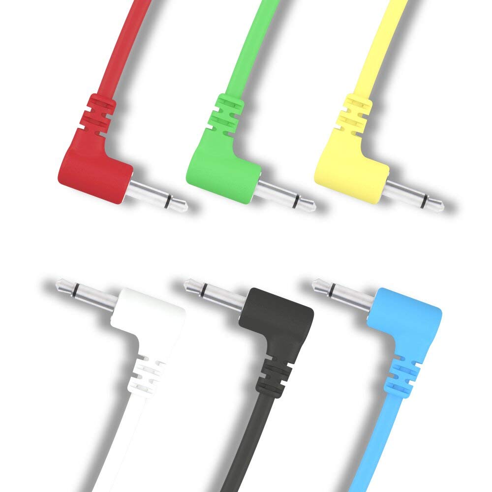 Right Angle Mono Modular Patch Cables TS 3.5mm 1/8 inch Eurorack Synthesizer [6A-Pack | 90 cm - 35.43"]