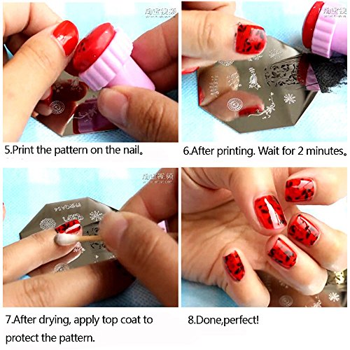 WOKOTO Nail Art Stamping Plate Stamper Scraper Set Lace Flower Image 6Pcs Nail Art Template With 1 Stamper 1 Scraper Manicure Plates kit