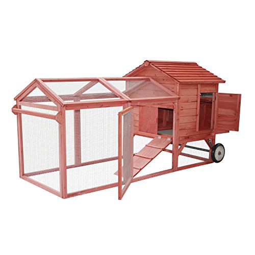 Pawhut 965 Large Wheeled Wood Chicken Coop Hen House Pet Poultry