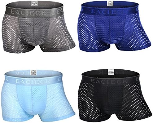 Mens Boxer Briefs Underwear for Men Short 4 Pack Breathable Mesh Silk