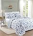 King Coastal Bedding Set, Summer Quilt with Shams, 3-Piece Reversible All Season Bedspread Set. Lightweight Nautical Quilted Coverlet. Azure Collection, Blue Seashells