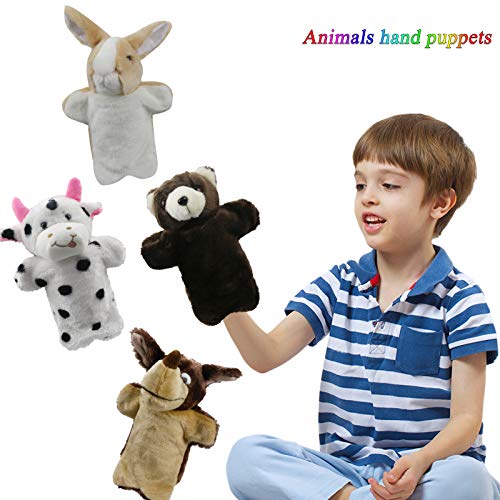 Stuffed Animals HandPuppets for Kids Toddlers, Bunny Cow Bear Wolf
