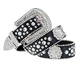 Ladies Fashion Studded Western Crystal Berry Rhinestone Bling Cowgirl Leather Belt