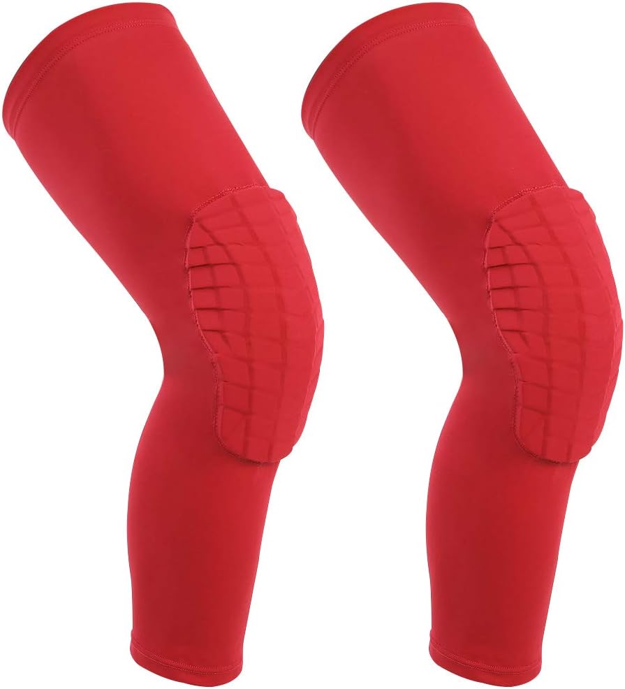 Cantop Basketball Knee Pads Compression Pad Crashproof Volleyball Long Leg Sleeves for Boys and Girls - One Pair (Red, M)