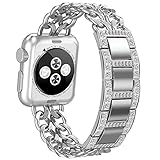 AOKAY Apple Watch Band, 38mm Stainless Steel Metal Cowboy Chain Band for Apple Watch Series 3 Series 2 Series 1 Sport and Edition(38mm Silver Band with White Crystal Diamond)