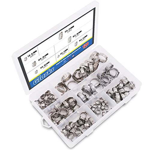 Glarks 120Pcs 721mm 304 Stainless Steel Single Ear Hose Clamps