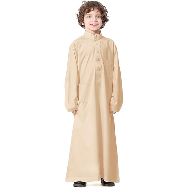 Kaftan voor kinderen, met lange mouwen, islamitische Arabische abaya-kleding, traditionele kleding uit het Midden-Oosten