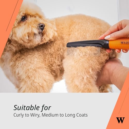 WAHL Grooming Comb for Dogs and Cats, Pet Grooming Tools, Minimal Pulls, Stainless Steel Teeth, Gel Handle, Orange