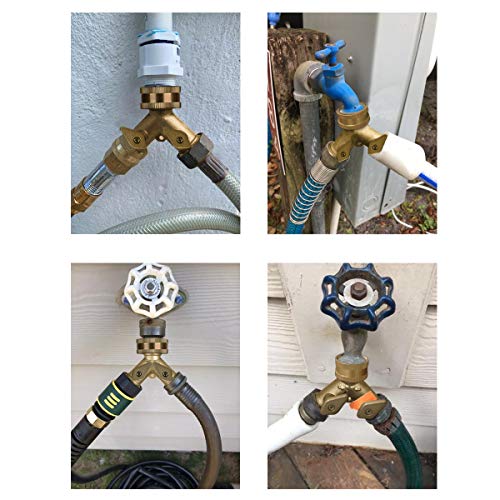 FUNTECK 2 Way Swivel Garden Hose Splitter Full Brass Body 3/4 inch GHT Fitting, Including Quick Connect Faucet Adapters and Spare Washers (1)