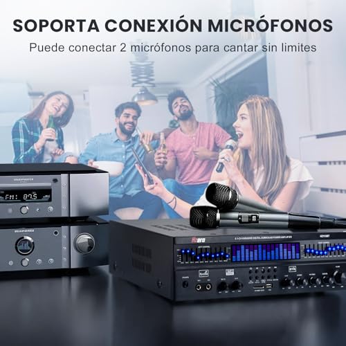HZERO Amplificador de Audio para Casa de 5.1 Canales para Altavoces de 8-16 Pulgadas, Amplificador de Altavoces con Ajuste del Ecualizador, con Ventilador Inteligente Entrada Coaxial óPtica