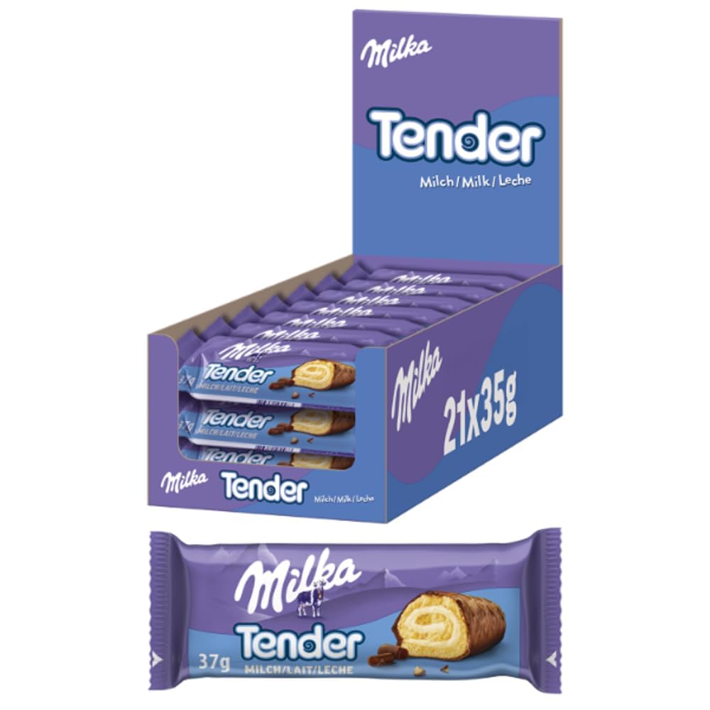 Milka Tender Milch - Biskuit-Rolle mit Milchcrèmefüllung und Vollmilchschokolade - Thekendisplay - 21 x 37g
